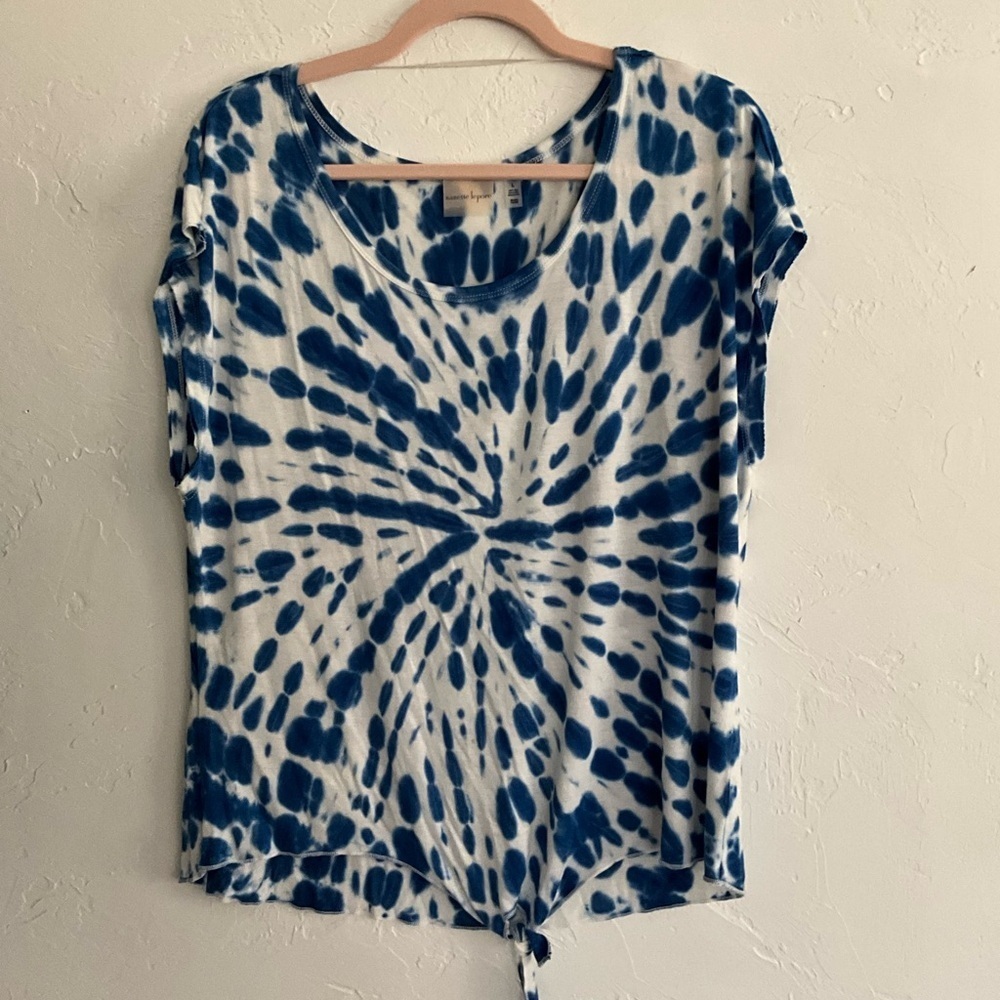 Nanette Lepore Blue Tie Dye Knot Front Top Large